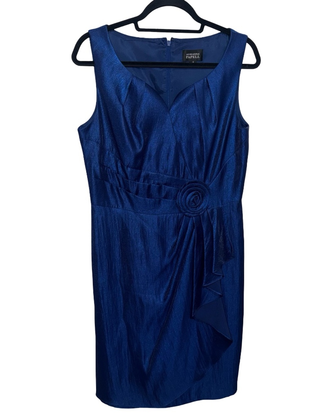 Adrianna Papell Women's Blue Sleeveless VNeckCocktail Midi Dress Sz 12
